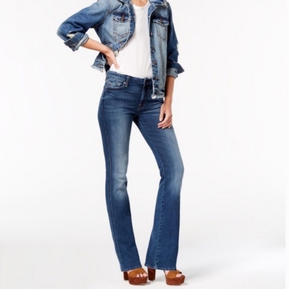 7 For All Mankind Blue Flare Jeans with Subtle Fading